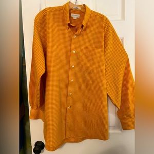 Cutter & Buck, long sleeve,M/M, golden orange w black check, see pics (Clemson?)